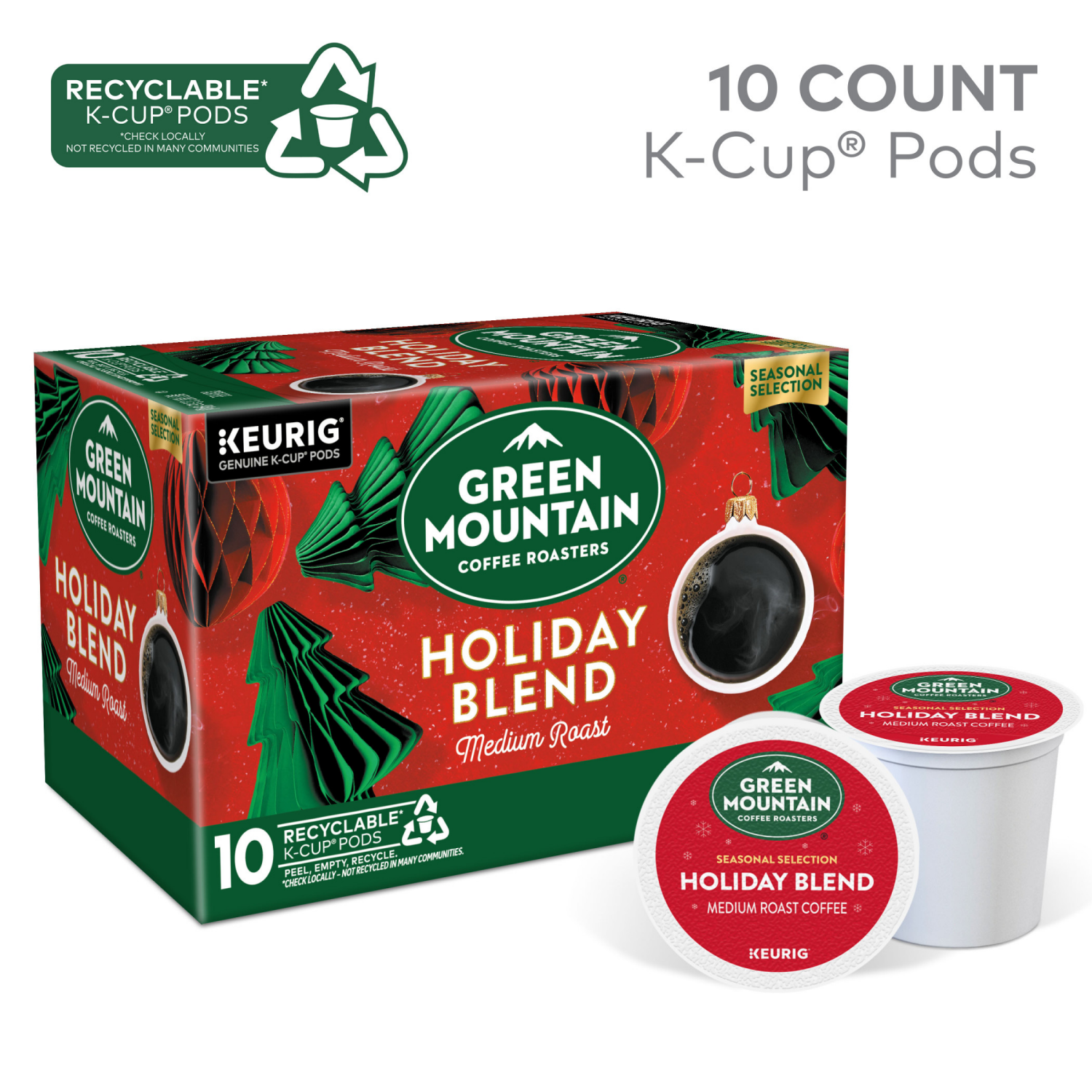 slide 4 of 6, Green Mountain Coffee Roasters Holiday Blend Coffee, Keurig Single Serve K-Cup Pods, 10 count, 10 ct