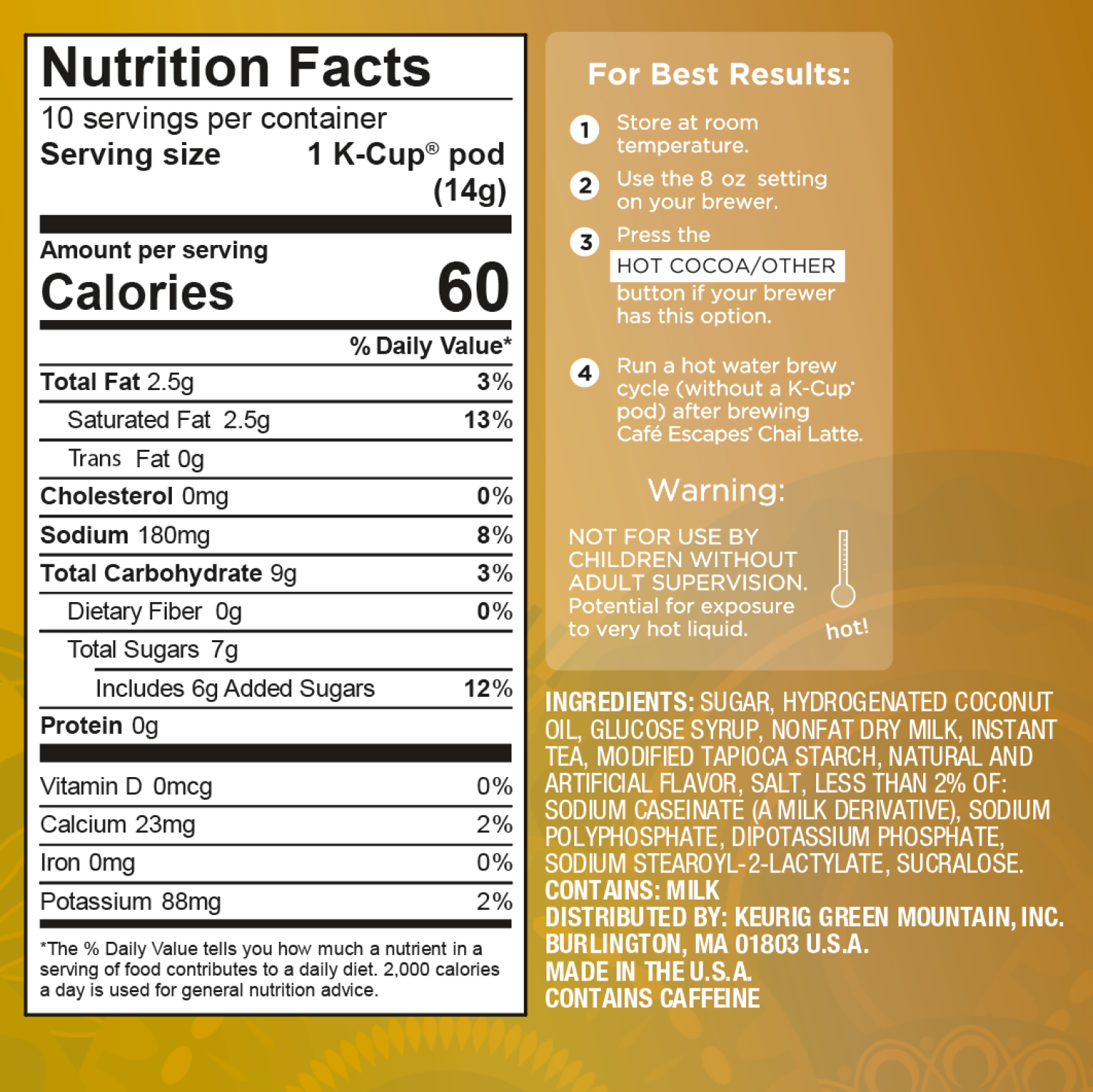 slide 4 of 4, Café Escapes Chai Latte Keurig Single-Serve K-Cup Pods, 10 Count, 10 ct