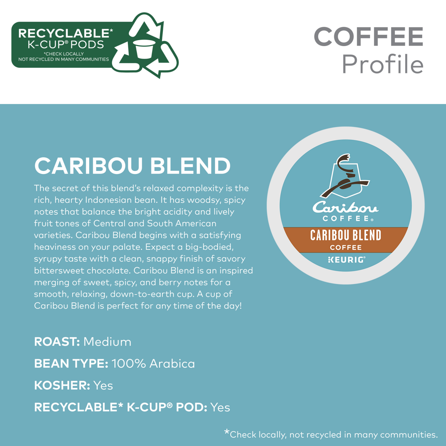 slide 4 of 4, Caribou Coffee Blend Keurig Single-Serve K-Cup Pod, Medium Roast Coffee, 10 Count, 10 ct