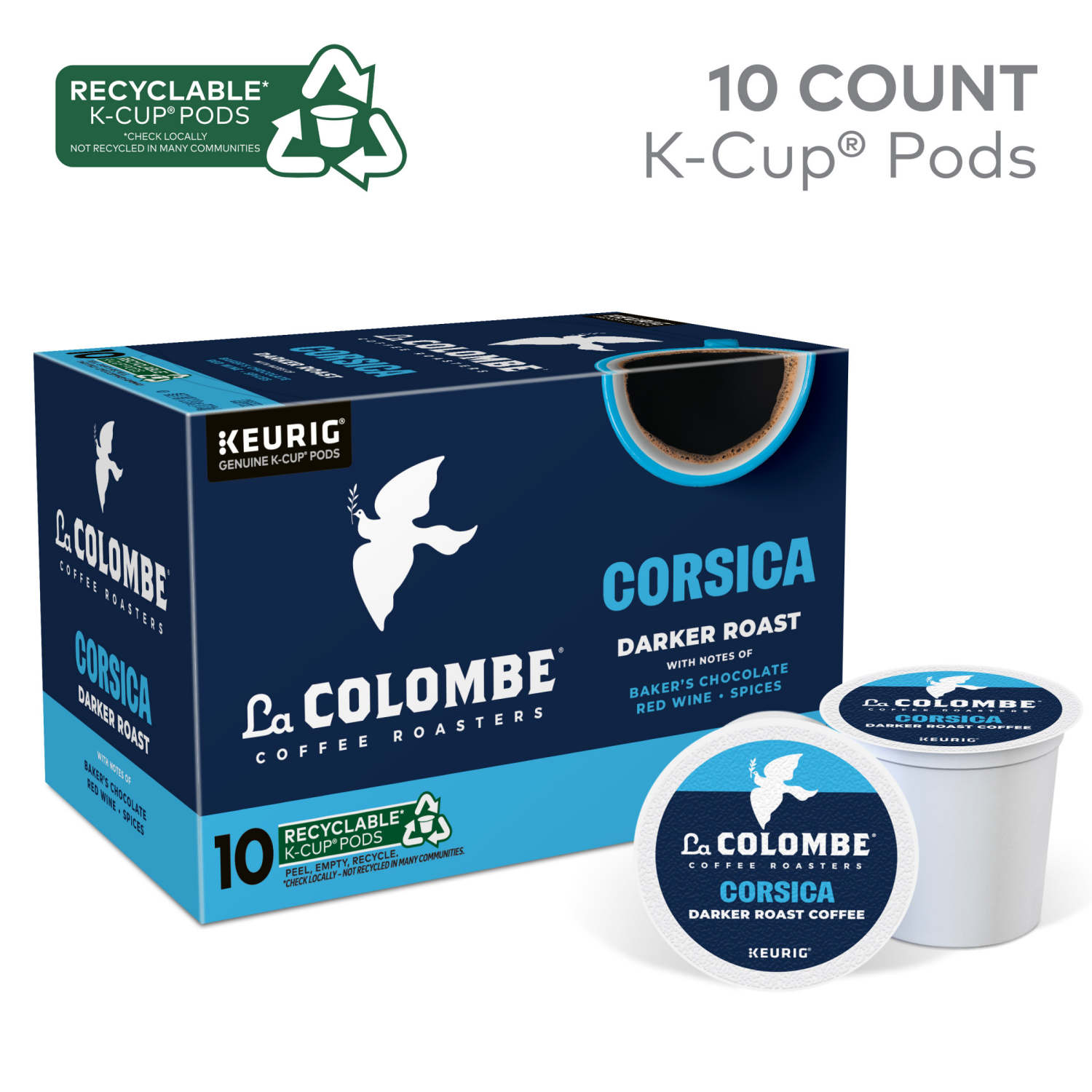 slide 5 of 8, La Colombe Coffee Roasters Corsica Dark Roast Coffee, Single Serve Keurig K-Cup Pods, 10 Count Box, 10 ct