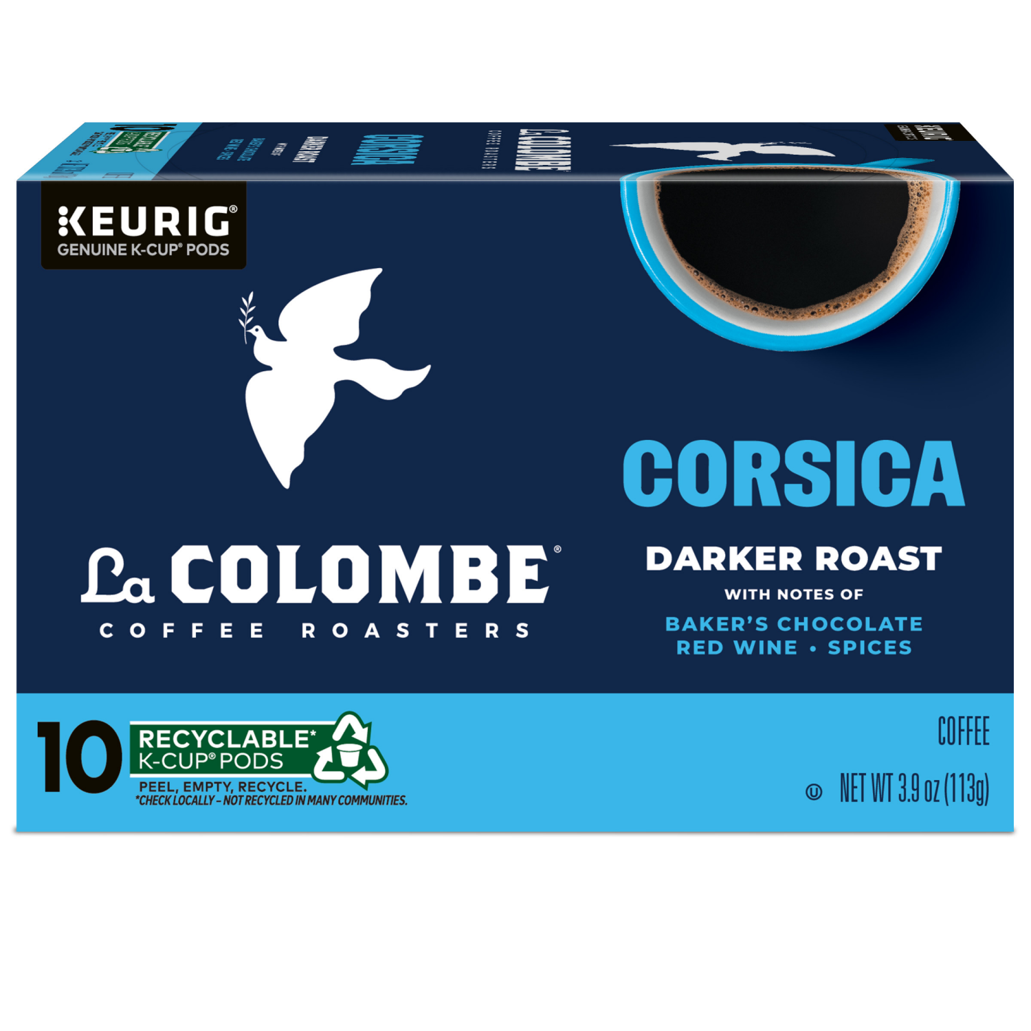 slide 7 of 8, La Colombe Coffee Roasters Corsica Dark Roast Coffee, Single Serve Keurig K-Cup Pods, 10 Count Box, 10 ct