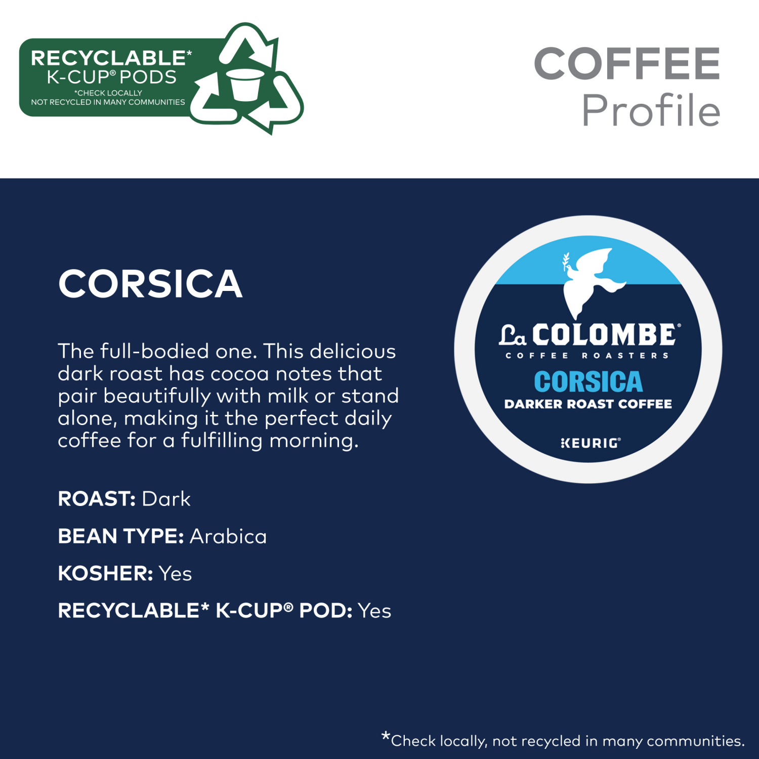 slide 2 of 8, La Colombe Coffee Roasters Corsica Dark Roast Coffee, Single Serve Keurig K-Cup Pods, 10 Count Box, 10 ct