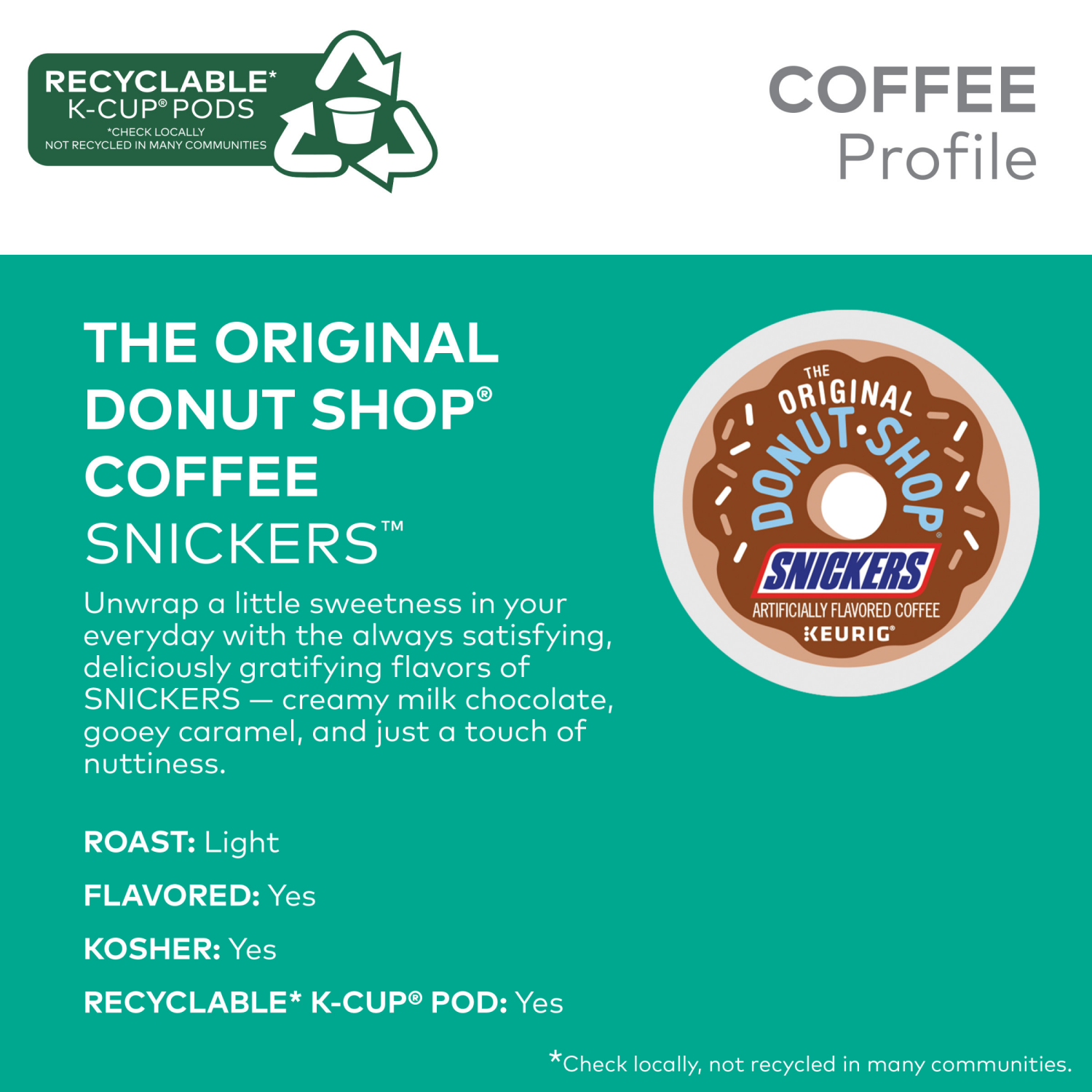slide 7 of 8, The Original Donut Shop Snickers Coffee, Keurig Single Serve K-Cup Pods, Flavored Coffee- 10 ct, 10 ct
