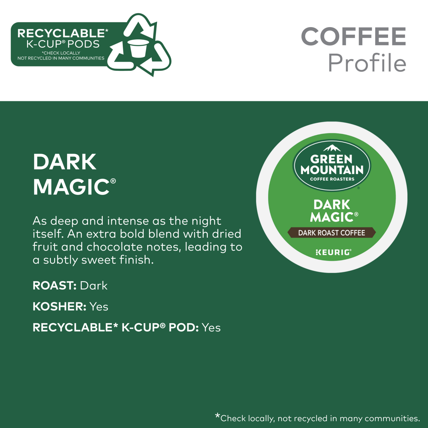 slide 7 of 8, Green Mountain Coffee Roasters Dark Magic Keurig Single-Serve K-Cup Pods, Dark Roast Coffee, 10 Count, 10 ct