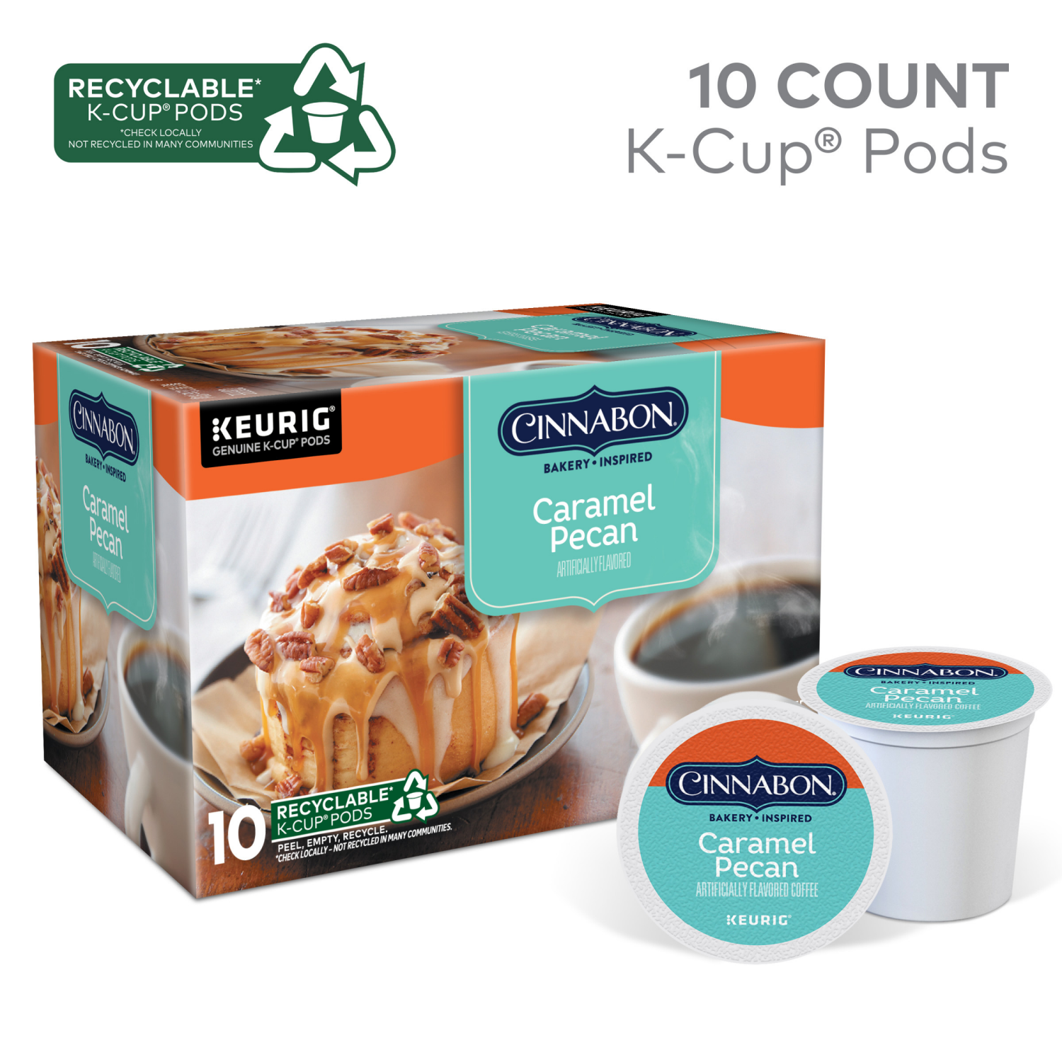slide 6 of 8, Cinnabon Caramel Pecan Coffee, Keurig Single Serve K-Cup Pods, 10 Count, 10 ct