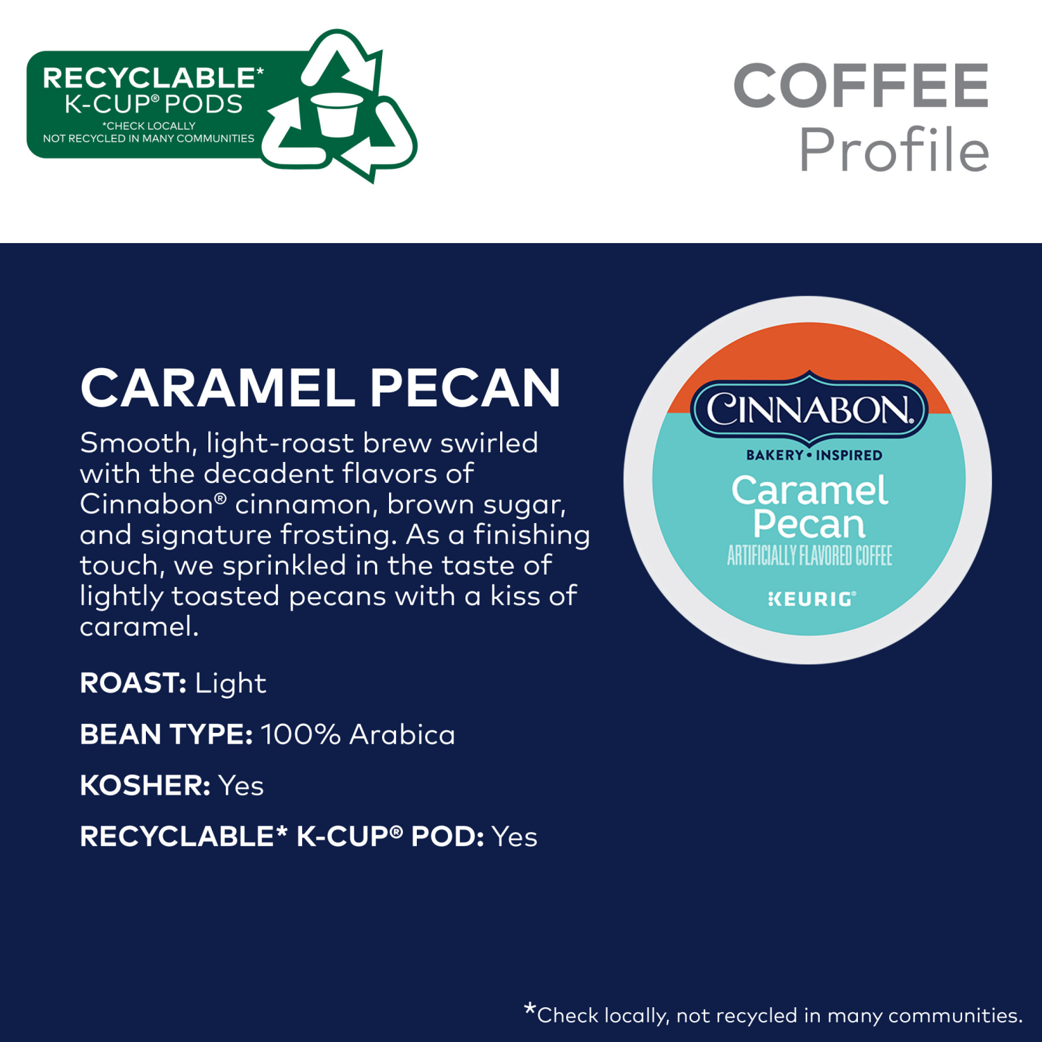 slide 7 of 8, Cinnabon Caramel Pecan Coffee, Keurig Single Serve K-Cup Pods, 10 Count, 10 ct