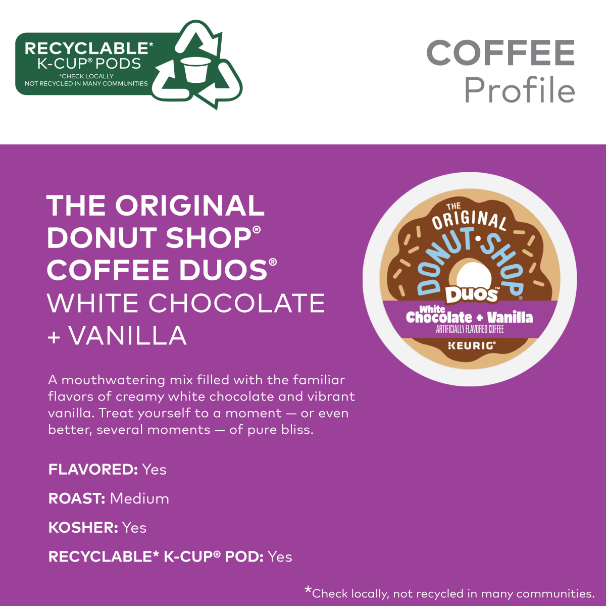 slide 2 of 8, The Original Donut Shop Duos White Chocolate + Vanilla, Keurig Single Serve K-Cup pods- 10 ct, 10 ct