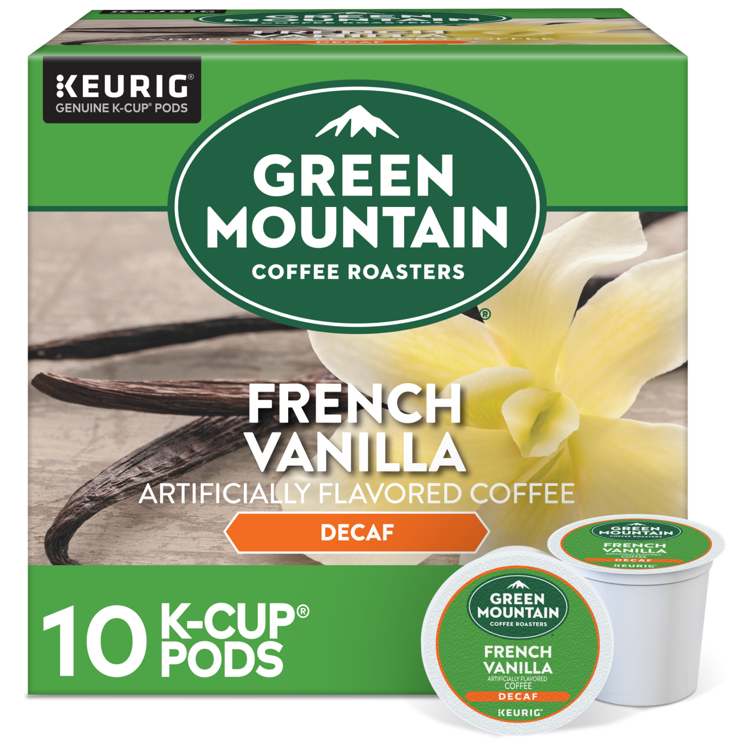 slide 1 of 4, Green Mountain Coffee Roasters French Vanilla Decaf Keurig Single-Serve K-Cup pods, Light Roast Coffee, 10 Count, 10 ct