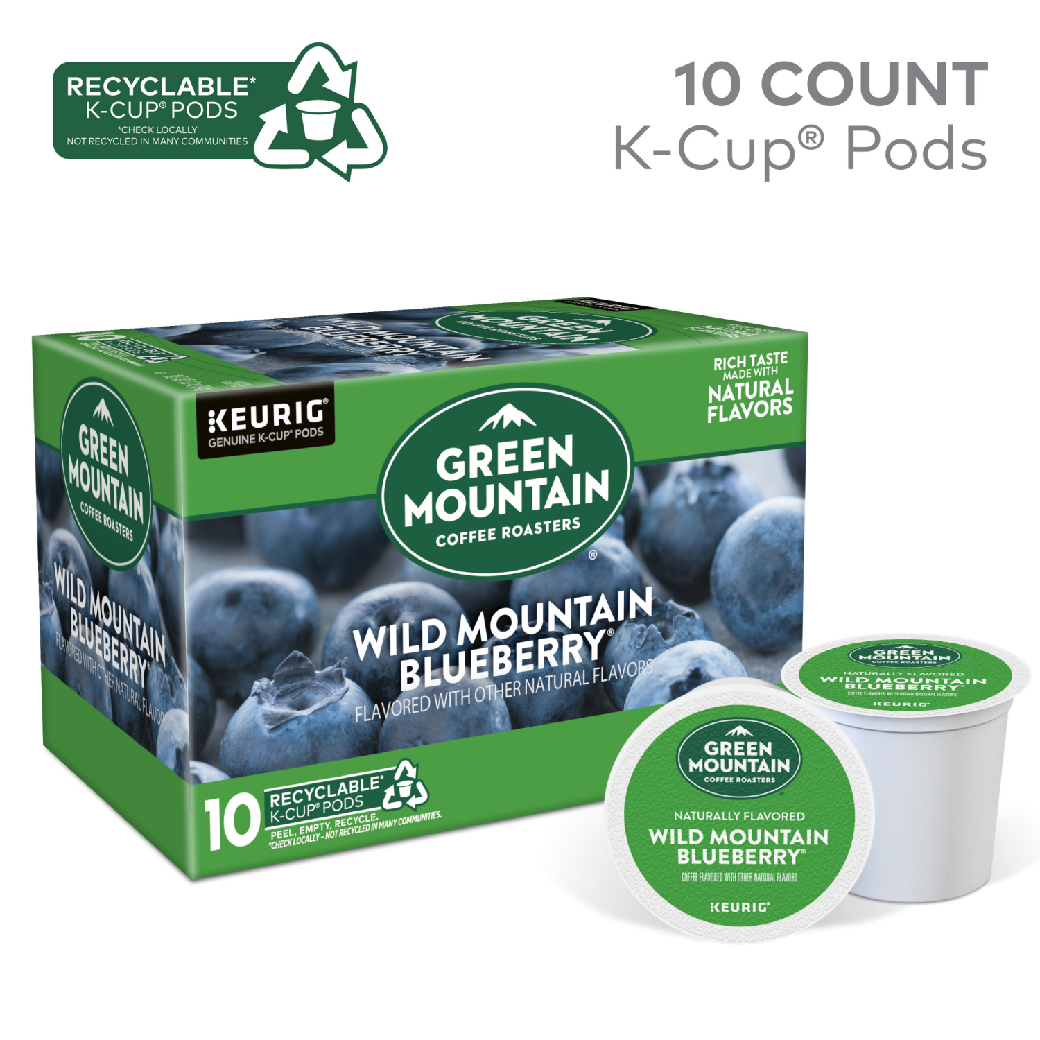 slide 6 of 8, Green Mountain Coffee Roasters Wild Mountain Blueberry Keurig Single-Serve K-Cup pods, Light Roast Coffee, 10 Count, 10 ct