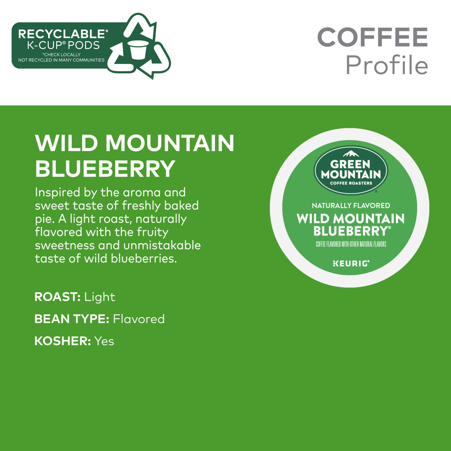 slide 7 of 8, Green Mountain Coffee Roasters Wild Mountain Blueberry Keurig Single-Serve K-Cup pods, Light Roast Coffee, 10 Count, 10 ct