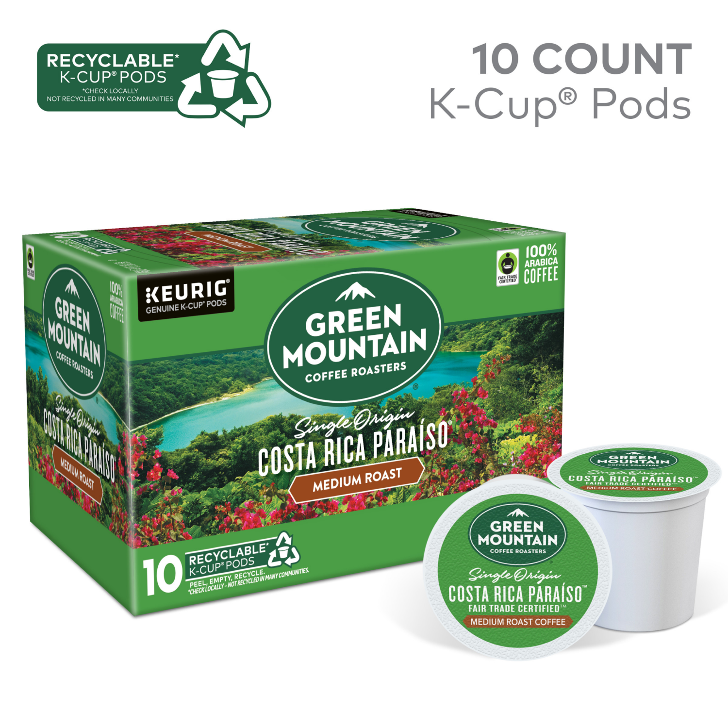 slide 4 of 5, Green Mountain Coffee Roasters Costa Rica Paraiso Single-Serve K-Cup Pods, Medium Roast Coffee- 10 ct, 10 ct