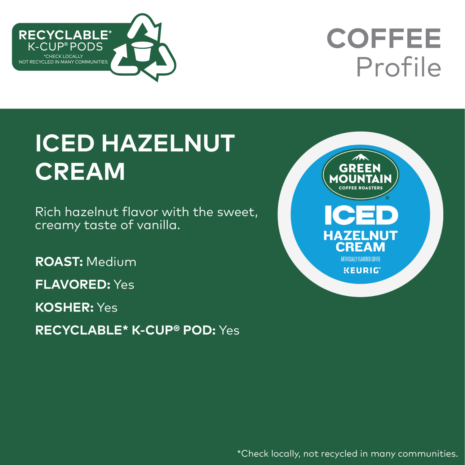 slide 7 of 8, Green Mountain Coffee Roasters ICED Hazelnut Cream, Single Serve Keurig K-Cup Pods, Flavored Iced Coffee, 10 Count, 10 ct