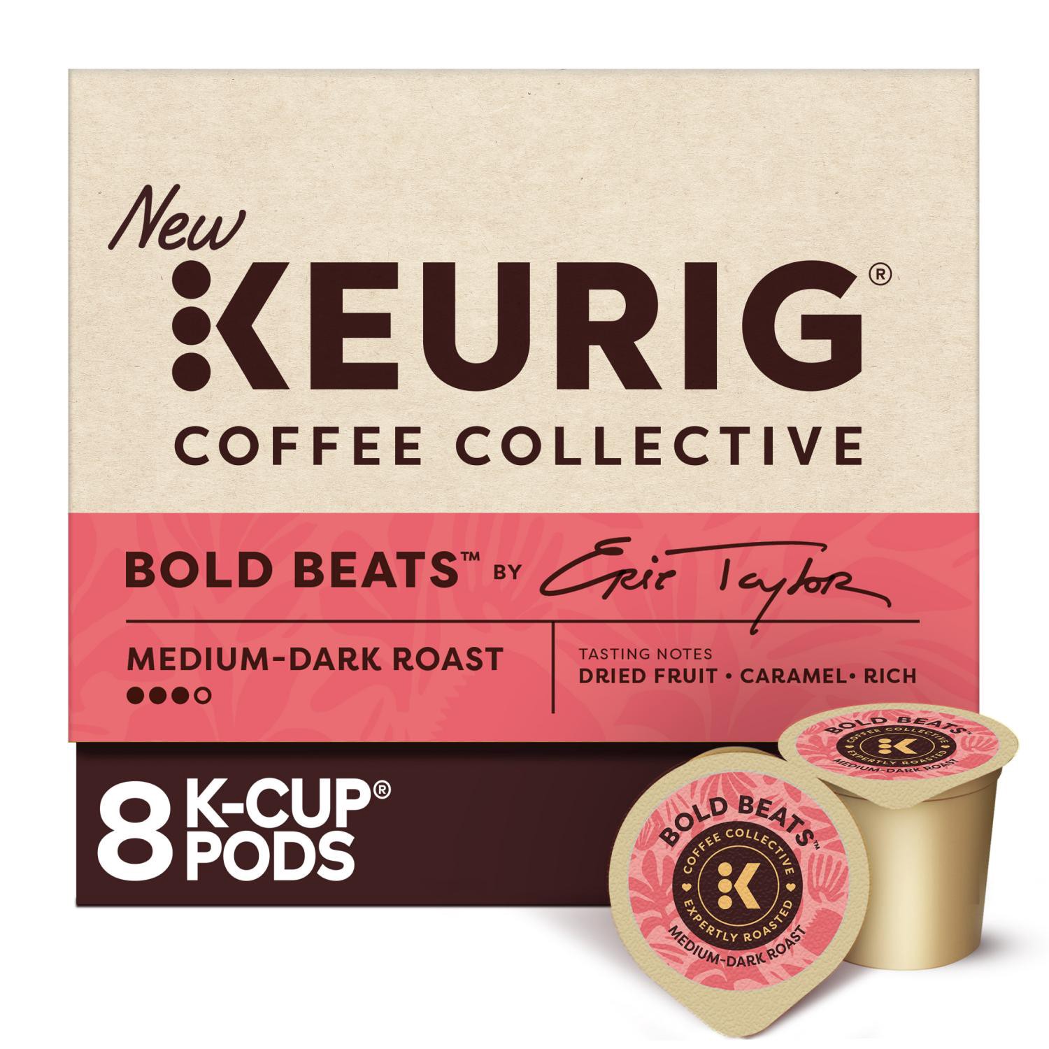 slide 1 of 8, Keurig Coffee Collective Bold Beats Single-Serve K-Cup Pods, Medium-Dark Roast Coffee, 8 Count, 8 ct