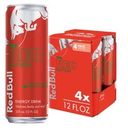 Red Bull Red Edition Energy Drink, Watermelon, 114mg Caffeine, 12 fl oz, Pack of 4 Cans