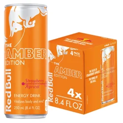 Red Bull Amber Edition Energy Drink, Strawberry Apricot, 80mg Caffeine, 8.4 fl oz, Pack of 4 Cans