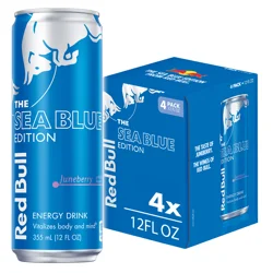 Red Bull Sea Blue Edition Energy Drink, Juneberry, 114mg Caffeine, 12 fl oz, Pack of 4 Cans