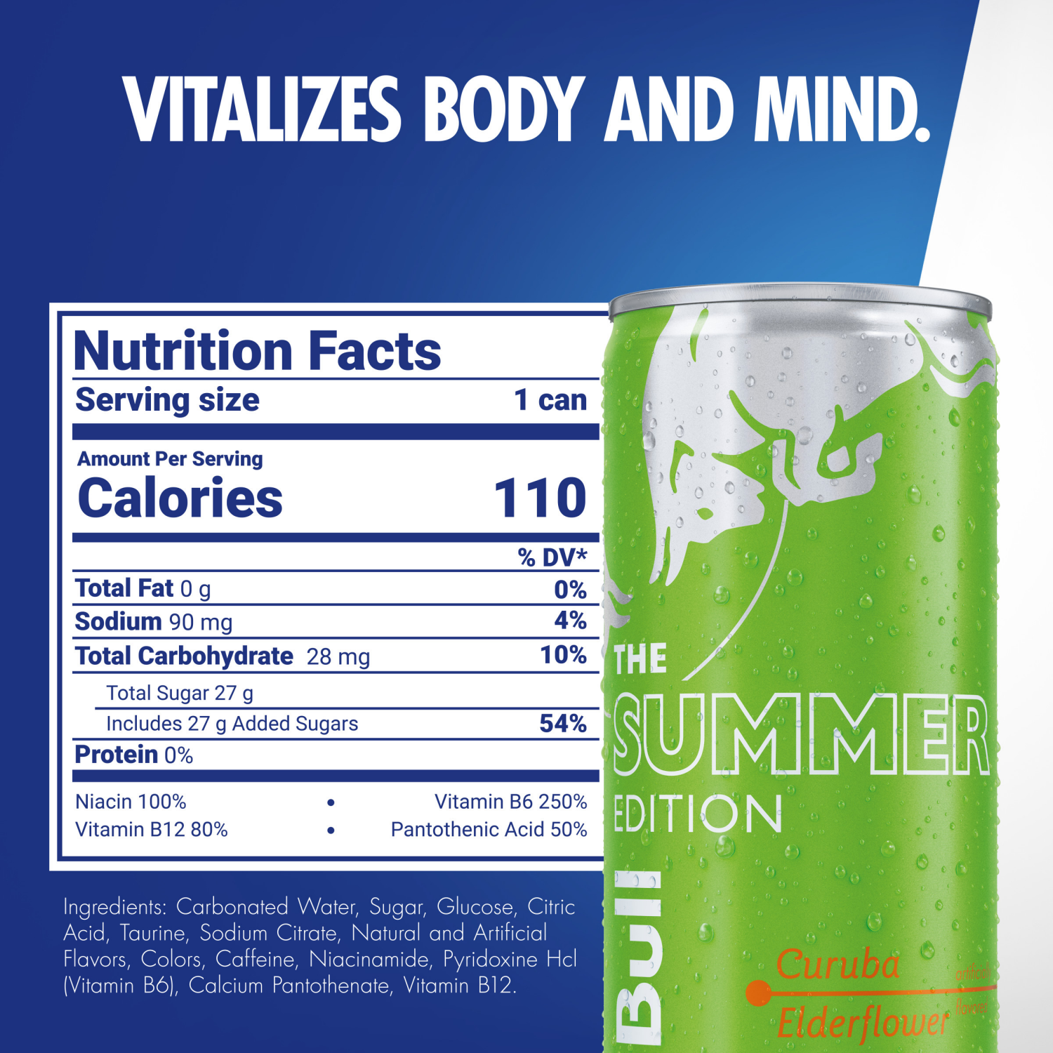 slide 2 of 8, Red Bull Green Edition Energy Drink, Curuba Elderflower, 8.4 fl. oz., Pack of 4 cans, with 80mg Caffeine, Taurine & B Vitamins, 4 ct; 8.4 fl oz