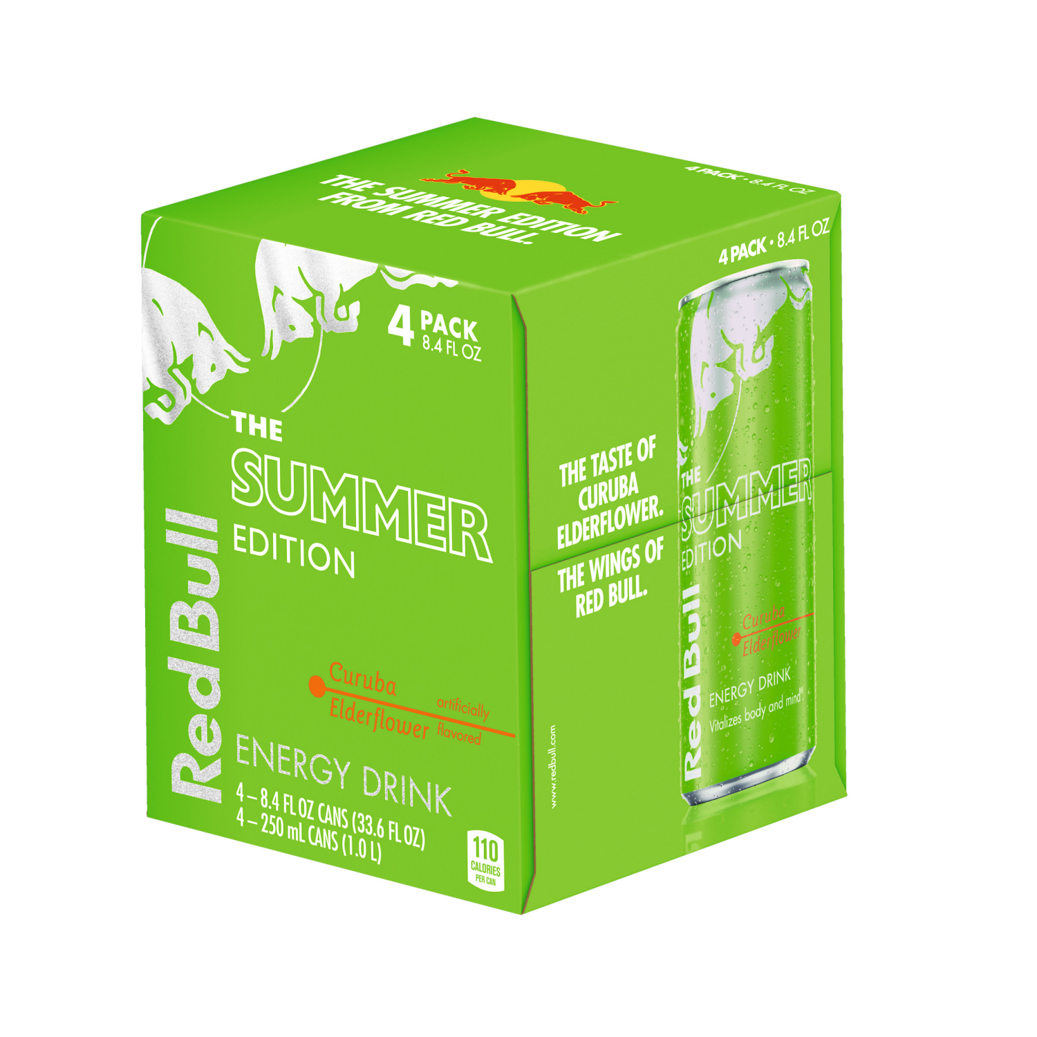 slide 7 of 8, Red Bull Green Edition Energy Drink, Curuba Elderflower, 8.4 fl. oz., Pack of 4 cans, with 80mg Caffeine, Taurine & B Vitamins, 4 ct; 8.4 fl oz