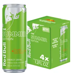Red Bull Green Edition Energy Drink, Curuba Elderflower, 12 fl. oz., Pack of 4 cans, with 114mg Caffeine, Taurine & B Vitamins