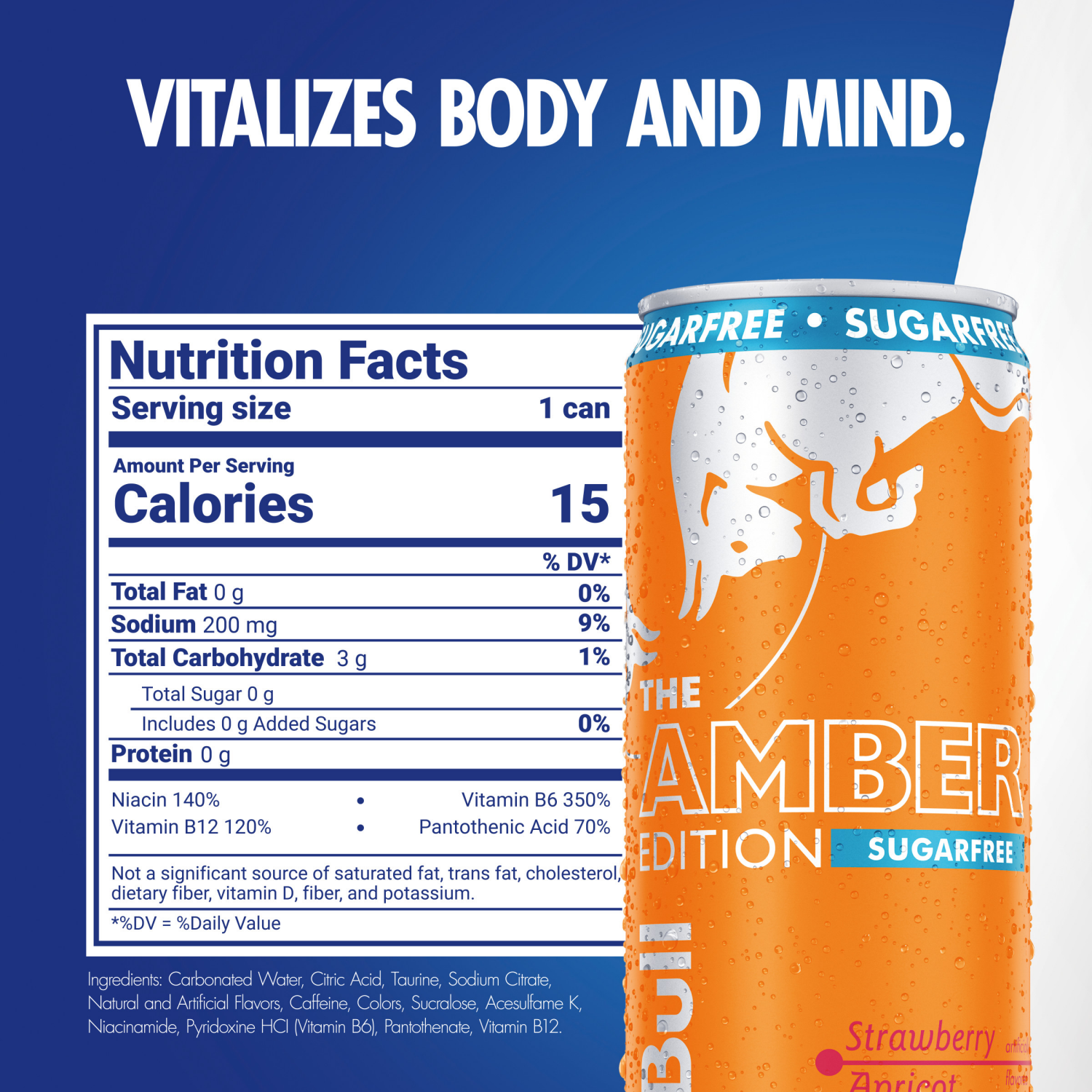slide 2 of 5, Red Bull Amber Edition Sugar Free Energy Drink, Strawberry Apricot, 114mg Caffeine, 12 fl oz, Pack of 4 Cans, 4 ct; 12 oz