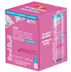 Red Bull Pink Edition Sugar Free Energy Drink, Wild Berries, 8.4 fl. oz., Pack of 4 cans, with 80mg Caffeine, Taurine & B Vitamins