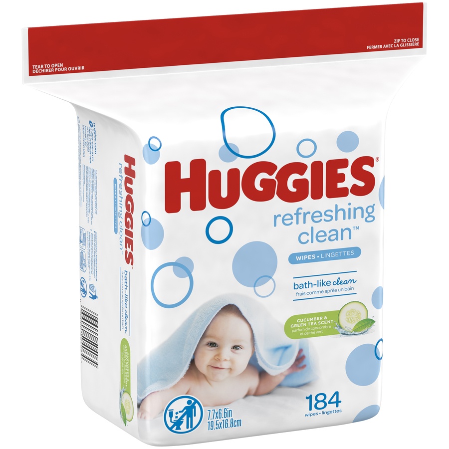 slide 2 of 3, Huggies Refreshing Clean Cucumber & Green Tea Scent Baby Wipes, Refill Pack, 184 ct