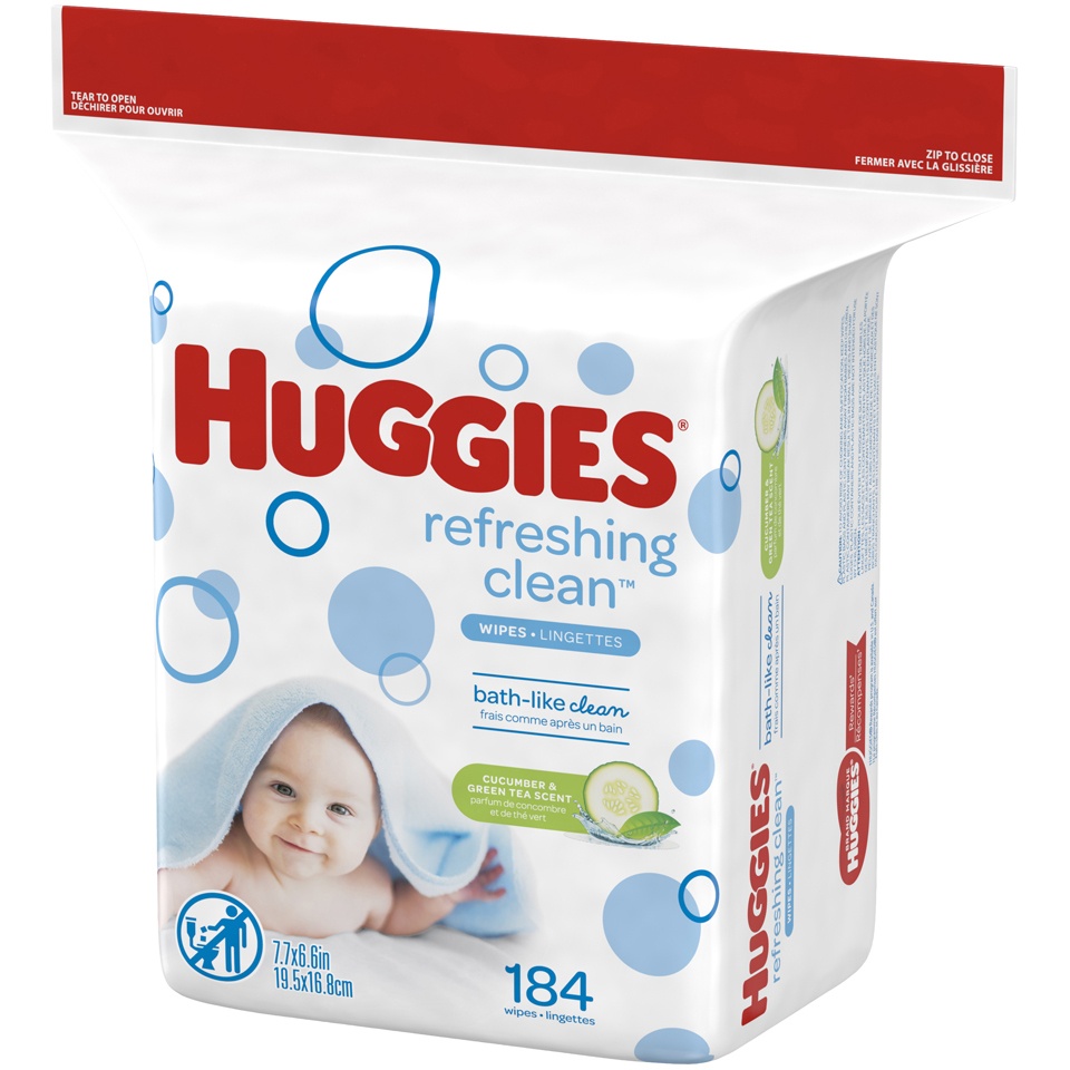 slide 3 of 3, Huggies Refreshing Clean Cucumber & Green Tea Scent Baby Wipes, Refill Pack, 184 ct