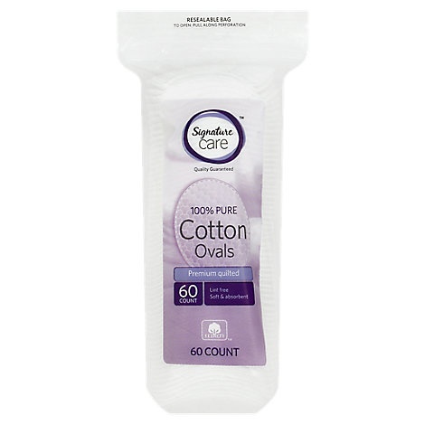 slide 1 of 1, Signature Care Cotton Ovals 100% Pure Premium Quilted, 60 ct