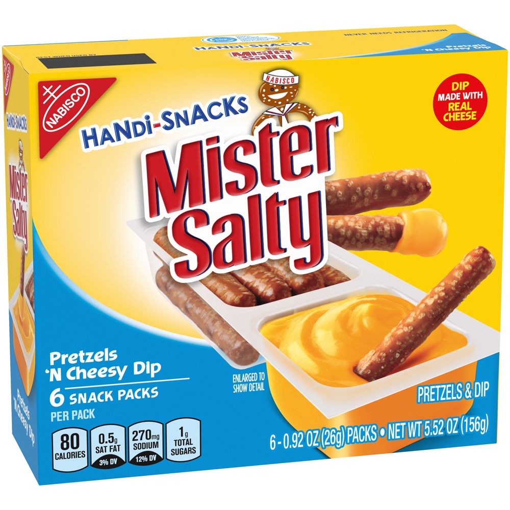slide 3 of 6, Handi-Snacks Mister Salty Pretzels Cheese Dip, 6 ct; 0.92 oz