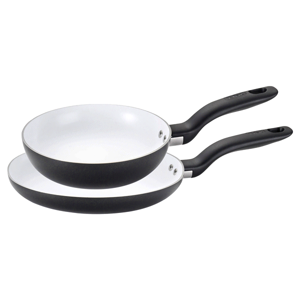 slide 1 of 1, T-fal Initiatives Ceramic C921S2 PTFE-Free PFOA-free Dishwasher Safe Cookware Fry Pans Set Black, 8 in; 10 in
