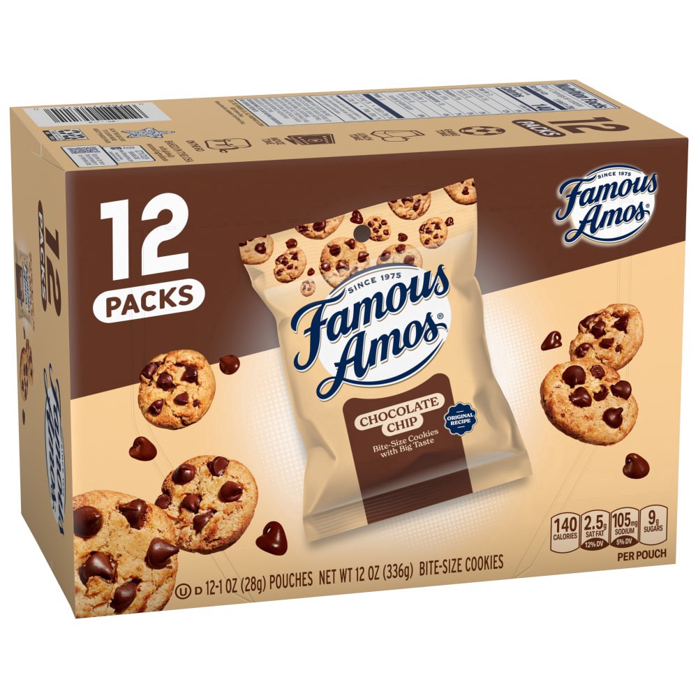 slide 1 of 1, Famous Amos Classic Bite-Size Chocolate Chip Cookies in a 12-Count Multipack, (12 oz), 12 ct