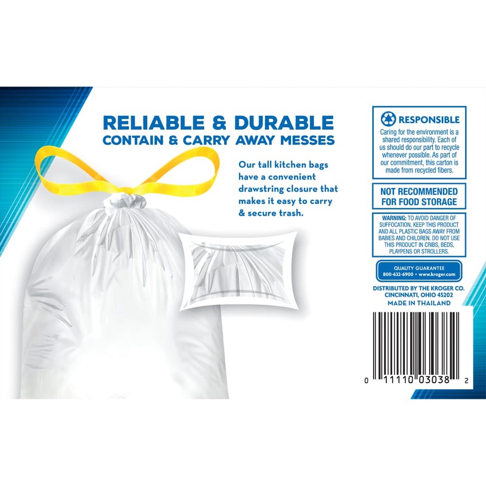 slide 3 of 5, Kroger Tall Kitchen Drawstring Bags, 45 ct