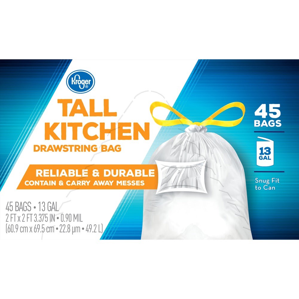 slide 5 of 5, Kroger Tall Kitchen Drawstring Bags, 45 ct