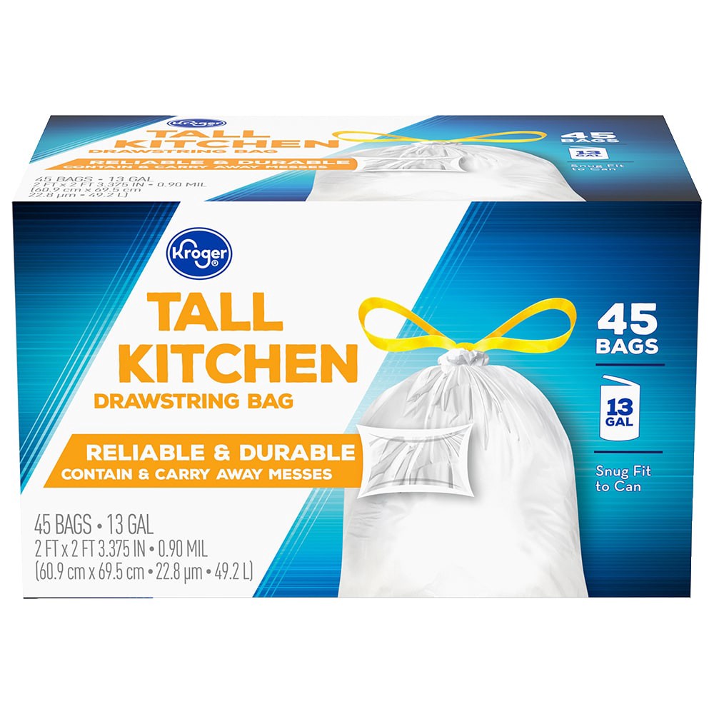 slide 1 of 5, Kroger Tall Kitchen Drawstring Bags, 45 ct