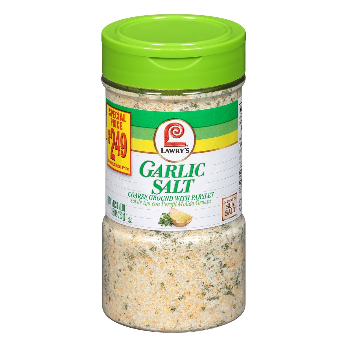 slide 1 of 8, Lawry's Garlic Salt Coarse Ground With Parsley, 9.3 oz