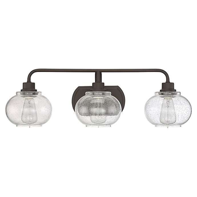 slide 1 of 5, Quoizel Trilogy 3-Light Wall-Mount Bath Fixture - Bronze with Seedy Glass Shades, 1 ct