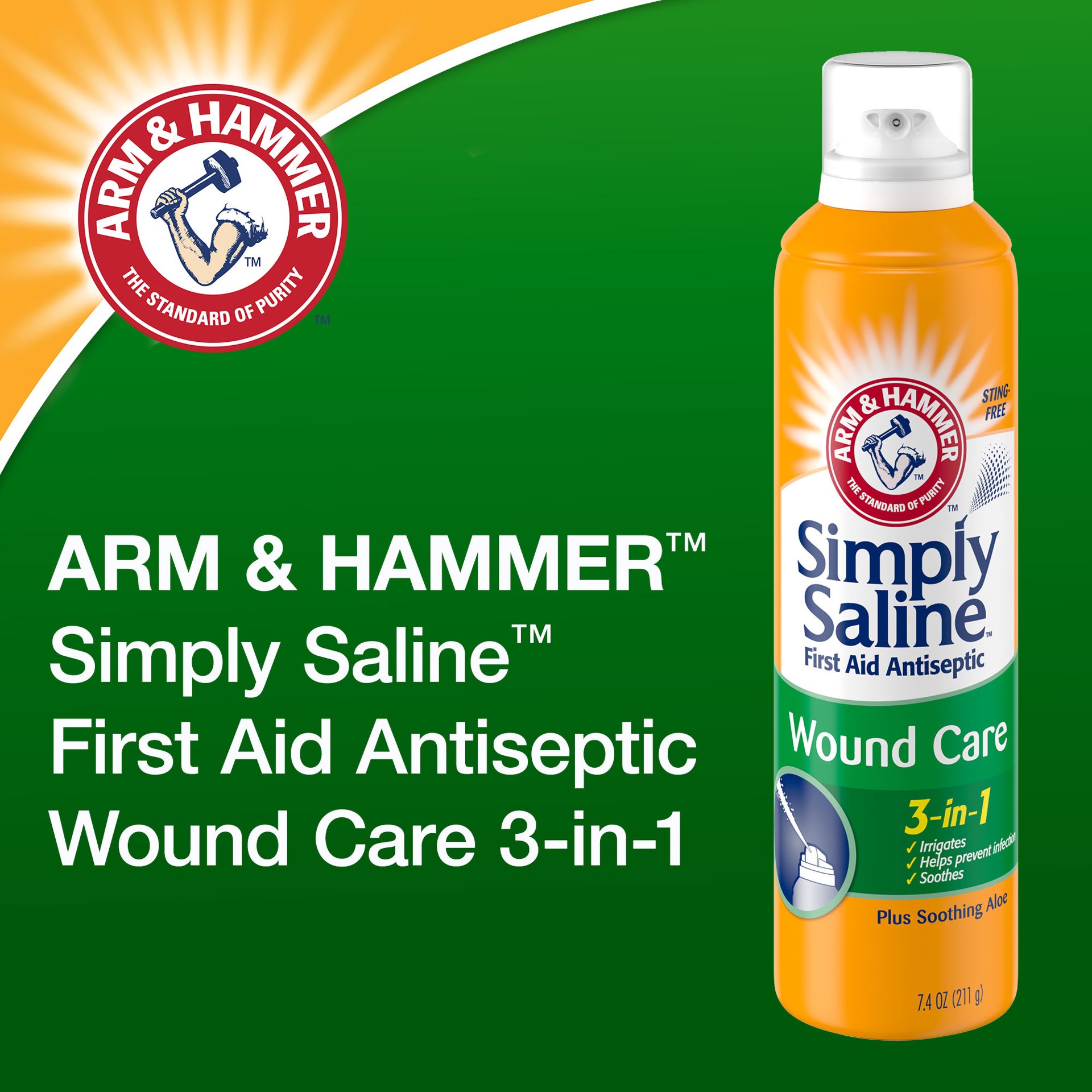 slide 3 of 4, Arm & Hammer Simply Saline First Aid Antiseptic Wound Care, 3-in-1, 7.4 OZ, 7.1 fl oz