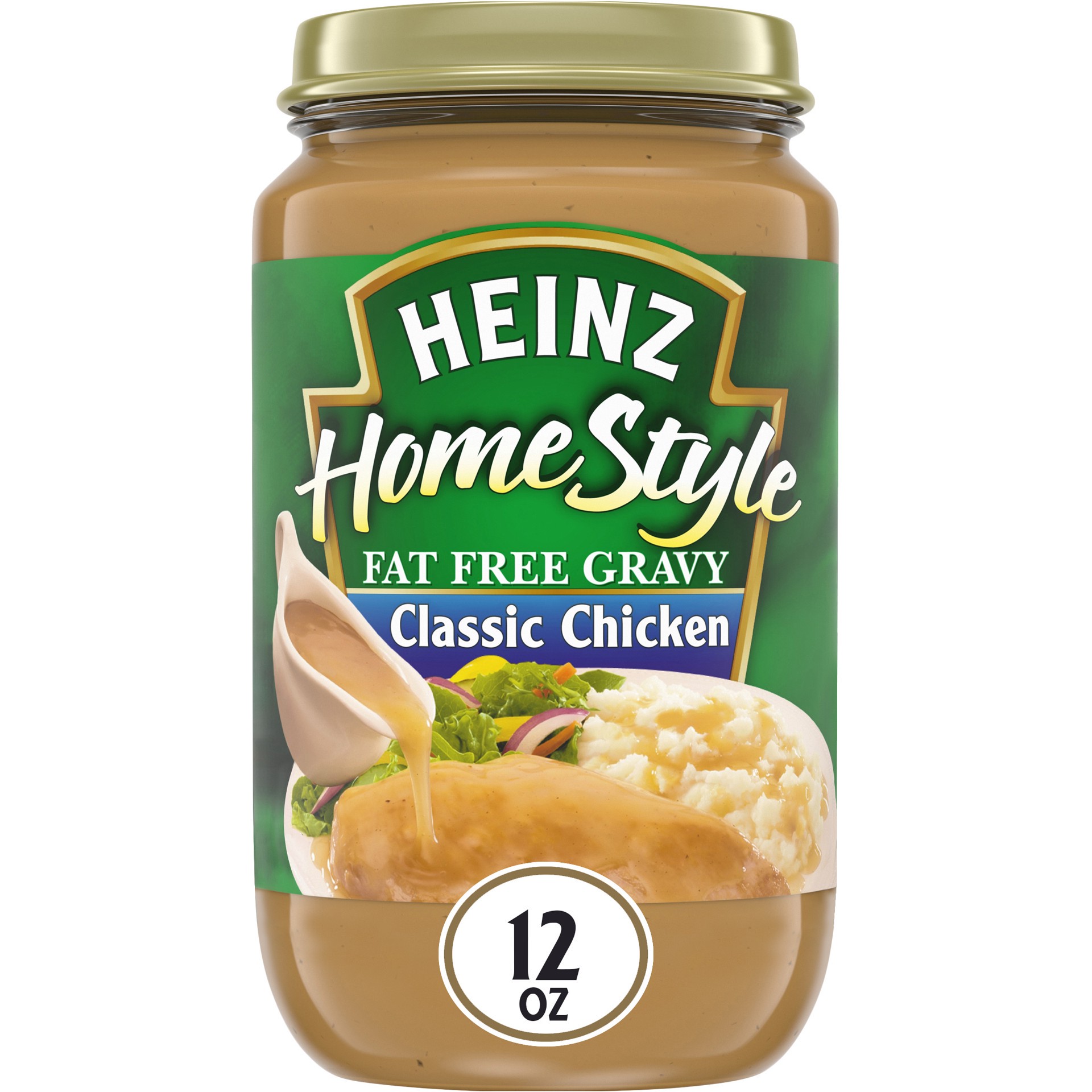 slide 1 of 5, Heinz HomeStyle Classic Chicken Fat Free Gravy, 12 oz Jar, 12 oz