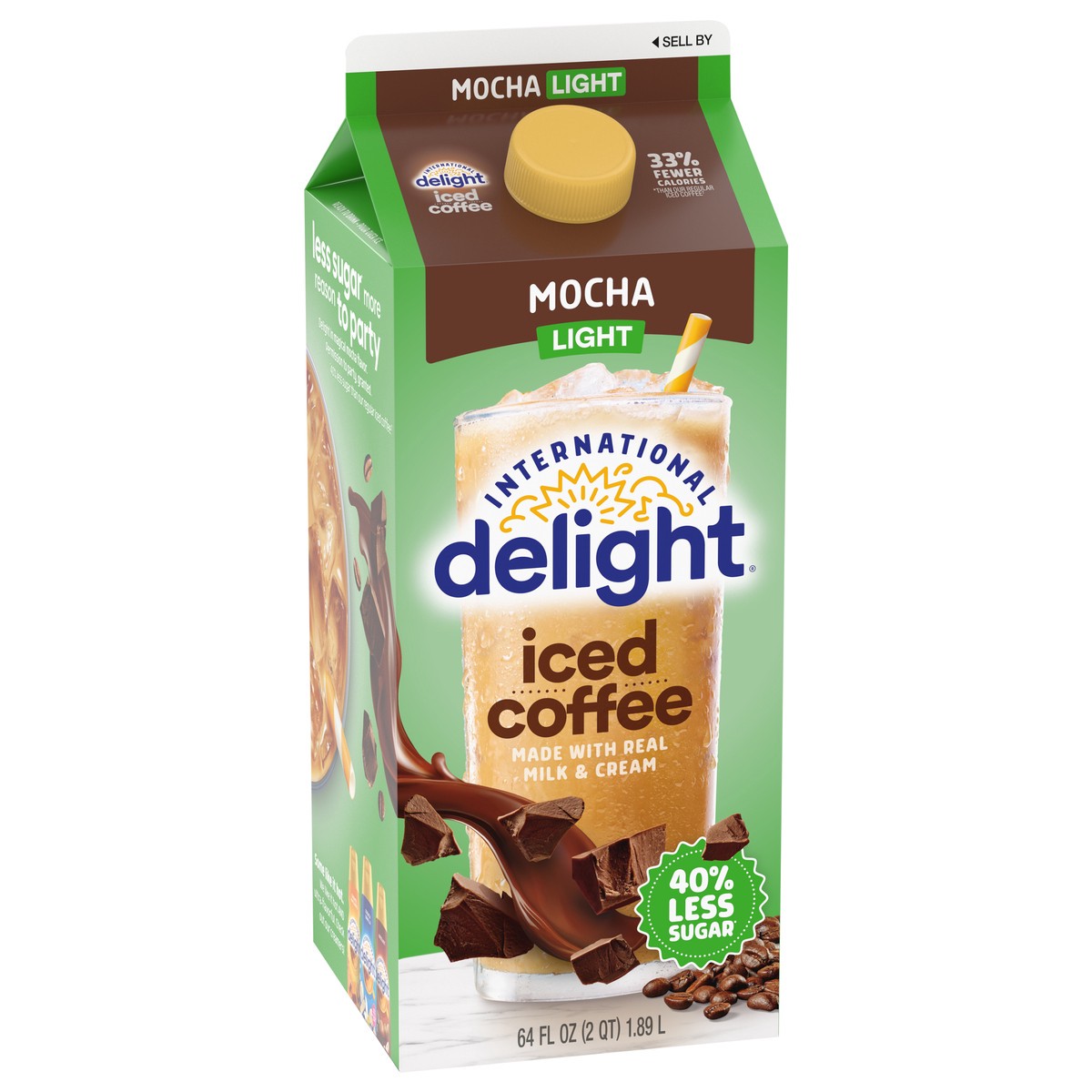 slide 5 of 9, International Delight Zero Iced Coffee, 0g Added Sugar, Mocha, Ready to Pour Coffee Drinks Made with Real Milk and Cream, 64 FL OZ Carton, 64 fl oz