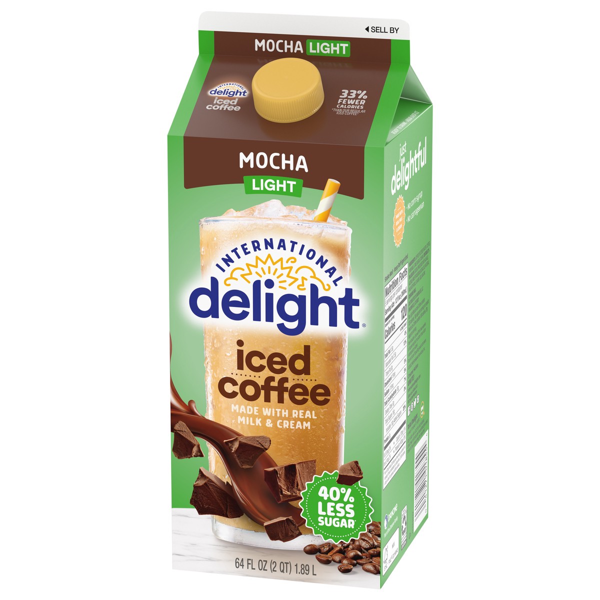 slide 7 of 9, International Delight Zero Iced Coffee, 0g Added Sugar, Mocha, Ready to Pour Coffee Drinks Made with Real Milk and Cream, 64 FL OZ Carton, 64 fl oz