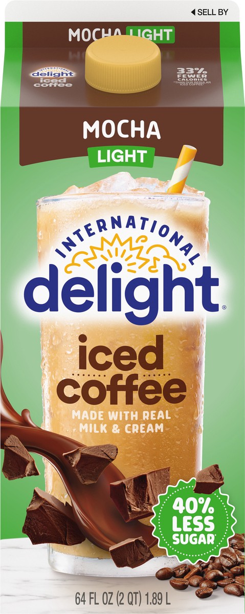 slide 2 of 9, International Delight Zero Iced Coffee, 0g Added Sugar, Mocha, Ready to Pour Coffee Drinks Made with Real Milk and Cream, 64 FL OZ Carton, 64 fl oz