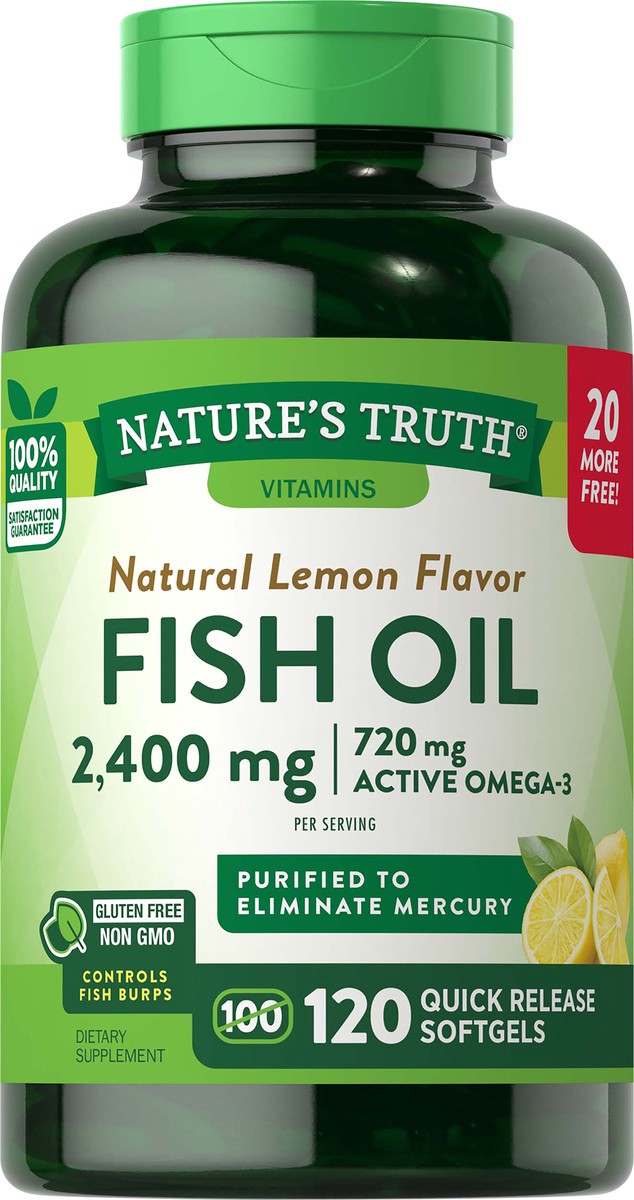 slide 2 of 5, Nature's Truth Fish Oil 2,400mg (per 2) Lemon Flavor 100+20 SG, 120 ct