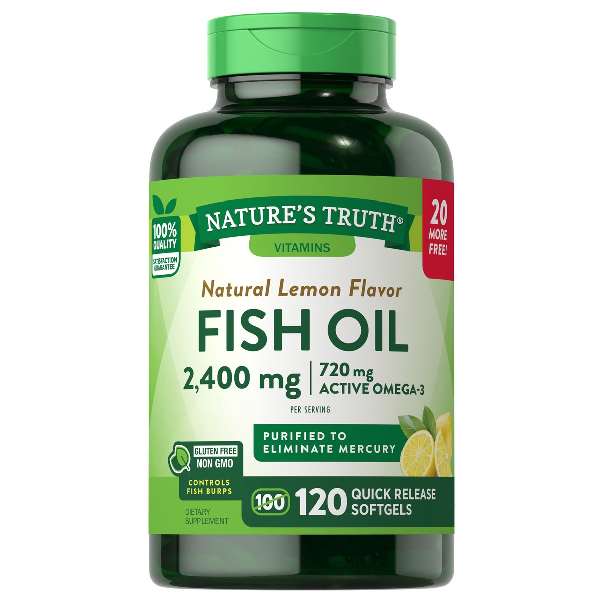 slide 1 of 5, Nature's Truth Fish Oil 2,400mg (per 2) Lemon Flavor 100+20 SG, 120 ct