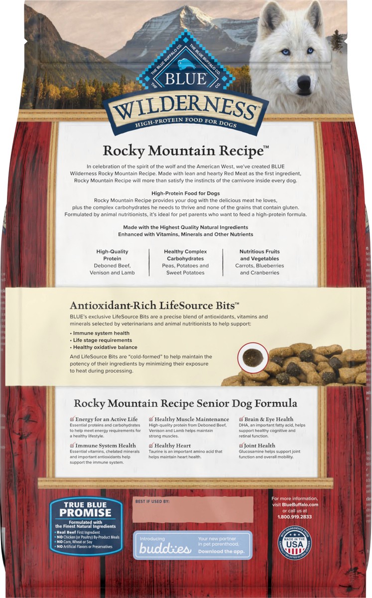 slide 11 of 12, Blue Buffalo Wilderness Rocky Mountain Recipe High Protein, Natural Senior Dry Dog Food, Red Meat 4-lb, 4 lb