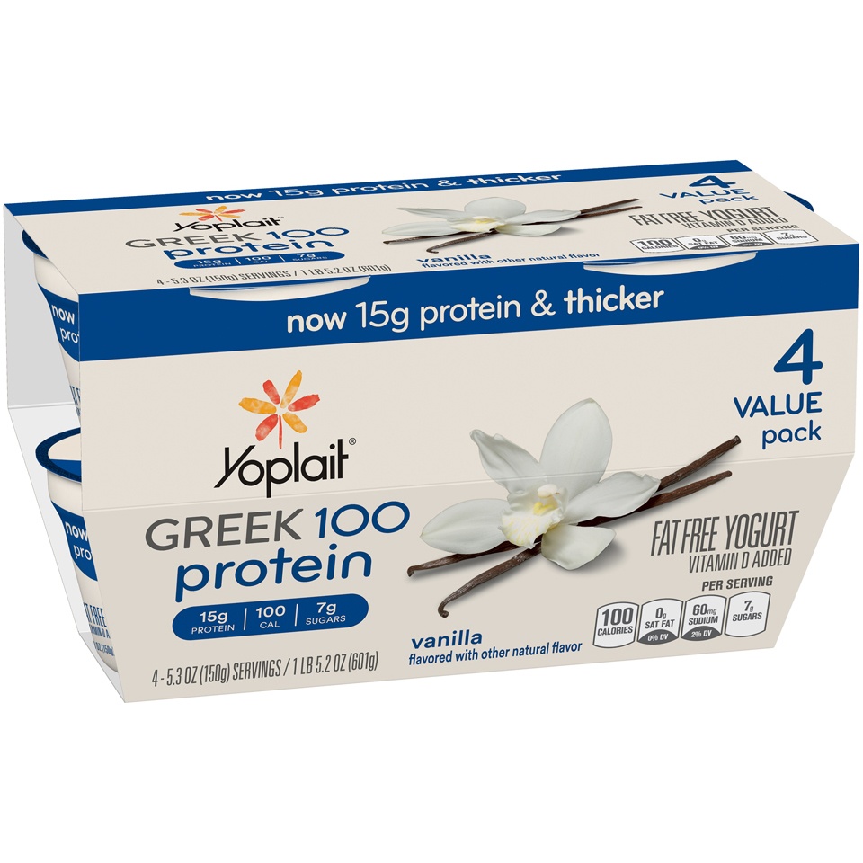 slide 1 of 1, Yoplait Greek 100 Yogurt Vanilla Multipack, 4 ct; 5.3 oz