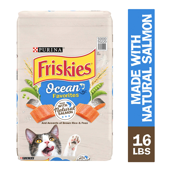 slide 1 of 1, Friskies Dry Cat Food Purina Friskies Ocean Favorites With Natural Salmon Dry Cat Food, 16 lb