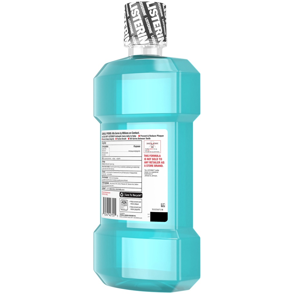 slide 5 of 6, Listerine Cool Mint Antiseptic Mouthwash, Daily Oral Rinse Kills 99% of Germs that Cause Bad Breath, Plaque and Gingivitis for a Fresher, Cleaner Mouth, Cool Mint Flavor, 1.5 L, 1.5 liter