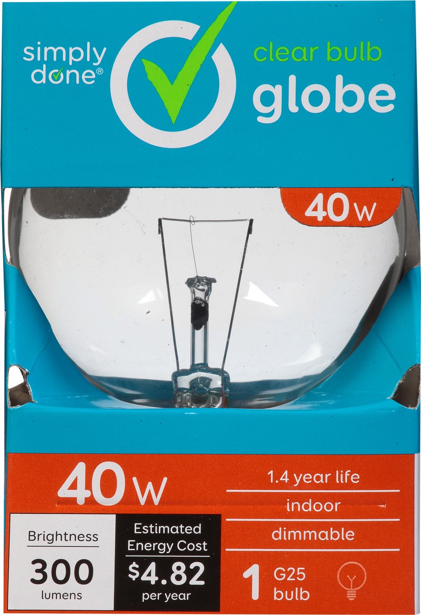 slide 7 of 15, Simply Done 40 Watts Clear Bulb Globe Light Bulb 1 ea, 1 ea