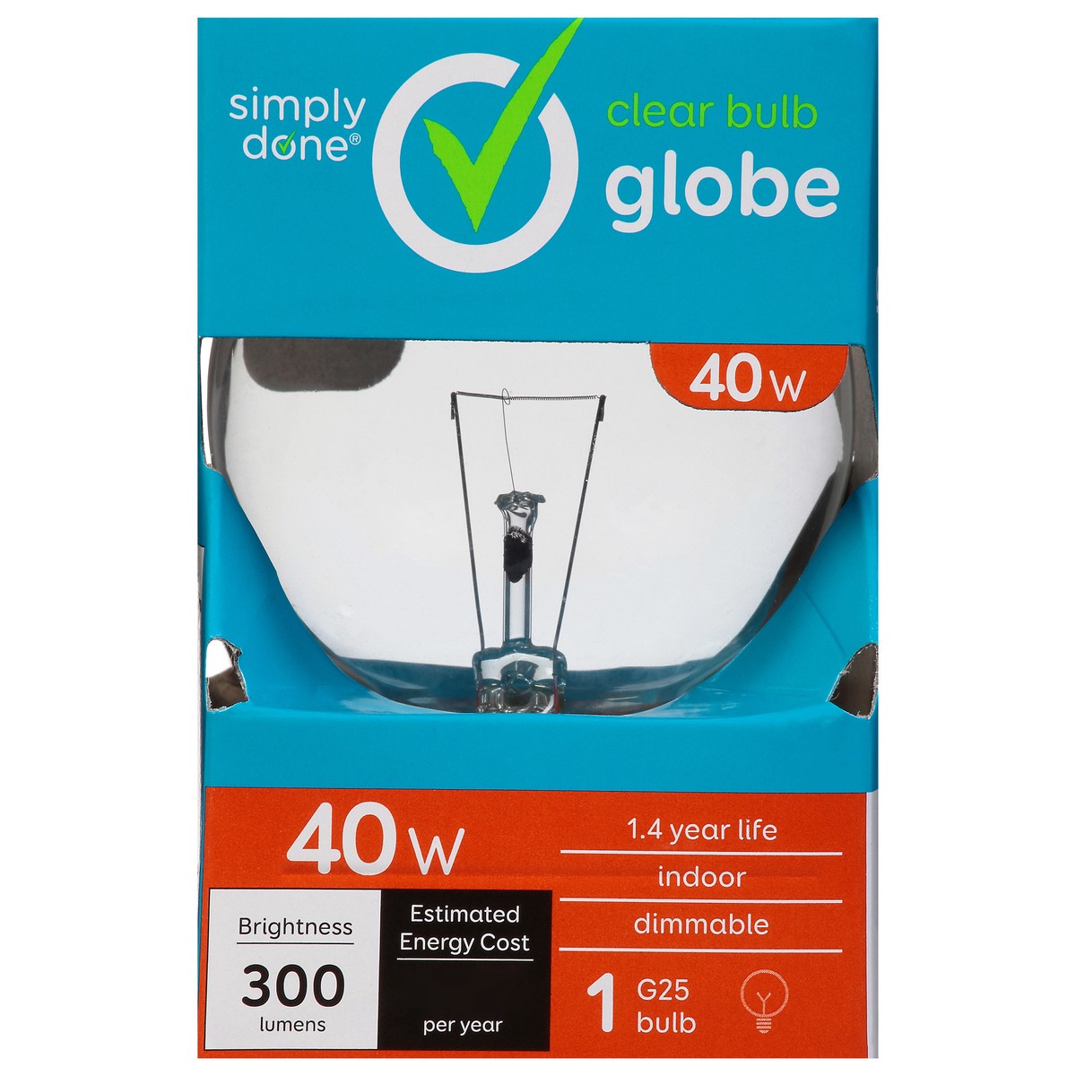 slide 12 of 15, Simply Done 40 Watts Clear Bulb Globe Light Bulb 1 ea, 1 ea