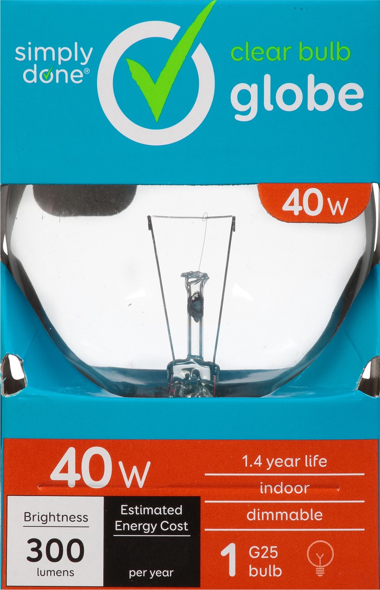 slide 9 of 15, Simply Done 40 Watts Clear Bulb Globe Light Bulb 1 ea, 1 ea